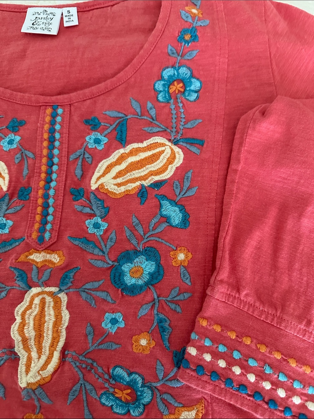 Embroidered Scoop Neck Women’s Top - orange - Picture 4 of 4
